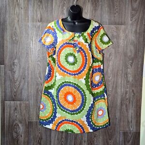 Boden 16R Linen Dress Multicolor‎ Circle Geometric Print Sleeveless A-Line